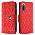 For Sony Xperia 5 IV Rhombic Texture Flip Leather Phone Case with Lanyard(Red)