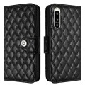 For Sony Xperia 5 IV Rhombic Texture Flip Leather Phone Case with Lanyard(Black)