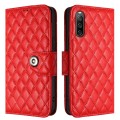 For Sony Xperia 10 IV Rhombic Texture Flip Leather Phone Case with Lanyard(Red)