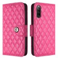 For Sony Xperia 10 IV Rhombic Texture Flip Leather Phone Case with Lanyard(Rose Red)