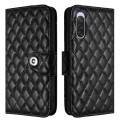 For Sony Xperia 10 V Rhombic Texture Flip Leather Phone Case with Lanyard(Black)