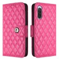 For Sony Xperia 10 V Rhombic Texture Flip Leather Phone Case with Lanyard(Rose Red)