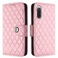 For Sony Xperia 10 V Rhombic Texture Flip Leather Phone Case with Lanyard(Pink)
