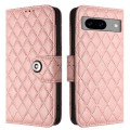 For Google Pixel 8 Rhombic Texture Flip Leather Phone Case with Lanyard(Coral Pink)