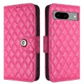 For Google Pixel 8a Rhombic Texture Flip Leather Phone Case with Lanyard(Rose Red)
