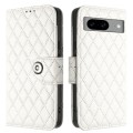 For Google Pixel 8a Rhombic Texture Flip Leather Phone Case with Lanyard(White)