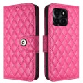 For Honor X6a Rhombic Texture Flip Leather Phone Case with Lanyard(Rose Red)