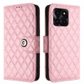 For Honor X6a Rhombic Texture Flip Leather Phone Case with Lanyard(Pink)