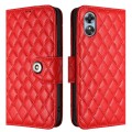 For OPPO A17 Rhombic Texture Flip Leather Phone Case with Lanyard(Red)