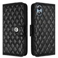 For OPPO A17 Rhombic Texture Flip Leather Phone Case with Lanyard(Black)