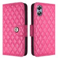 For OPPO A17 Rhombic Texture Flip Leather Phone Case with Lanyard(Rose Red)