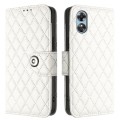For OPPO A17 Rhombic Texture Flip Leather Phone Case with Lanyard(White)