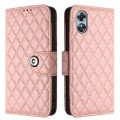 For OPPO A17 Rhombic Texture Flip Leather Phone Case with Lanyard(Coral Pink)
