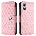 For OPPO A17 Rhombic Texture Flip Leather Phone Case with Lanyard(Pink)