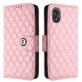For OPPO A38 4G / A18 4G Rhombic Texture Flip Leather Phone Case with Lanyard(Pink)