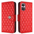 For OPPO Reno10 / Reno10 Pro Global Rhombic Texture Flip Leather Phone Case with Lanyard(Red)