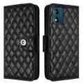 For Motorola Moto E13 Rhombic Texture Flip Leather Phone Case with Lanyard(Black)