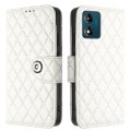 For Motorola Moto E13 Rhombic Texture Flip Leather Phone Case with Lanyard(White)