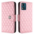 For Motorola Moto E13 Rhombic Texture Flip Leather Phone Case with Lanyard(Pink)
