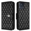 For Motorola Edge+ 2023 Rhombic Texture Flip Leather Phone Case with Lanyard(Black)