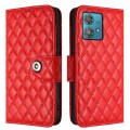 For Motorola Edge 40 Neo Rhombic Texture Flip Leather Phone Case with Lanyard(Red)