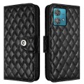 For Motorola Edge 40 Neo Rhombic Texture Flip Leather Phone Case with Lanyard(Black)