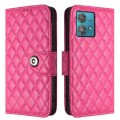 For Motorola Edge 40 Neo Rhombic Texture Flip Leather Phone Case with Lanyard(Rose Red)