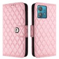 For Motorola Edge 40 Neo Rhombic Texture Flip Leather Phone Case with Lanyard(Pink)