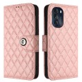 For Motorola Moto G 5G 2022 Rhombic Texture Flip Leather Phone Case with Lanyard(Coral Pink)