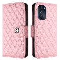 For Motorola Moto G 5G 2022 Rhombic Texture Flip Leather Phone Case with Lanyard(Pink)