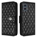 For Motorola Moto G 5G 2023 Rhombic Texture Flip Leather Phone Case with Lanyard(Black)