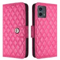 For Motorola Moto G 5G 2023 Rhombic Texture Flip Leather Phone Case with Lanyard(Rose Red)
