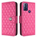For Motorola Moto G Play 2023 / G Pure Rhombic Texture Flip Leather Phone Case with Lanyard(Rose Red