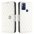 For Motorola Moto G Play 2023 / G Pure Rhombic Texture Flip Leather Phone Case with Lanyard(White)