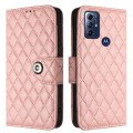 For Motorola Moto G Play 2023 / G Pure Rhombic Texture Flip Leather Phone Case with Lanyard(Coral Pi