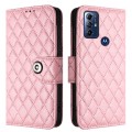 For Motorola Moto G Play 2023 / G Pure Rhombic Texture Flip Leather Phone Case with Lanyard(Pink)