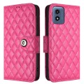 For Motorola Moto G Play 4G 2024 Rhombic Texture Flip Leather Phone Case with Lanyard(Rose Red)