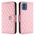 For Motorola Moto G Play 4G 2024 Rhombic Texture Flip Leather Phone Case with Lanyard(Pink)