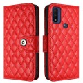 For Motorola Moto G Power 2022 Rhombic Texture Flip Leather Phone Case with Lanyard(Red)