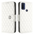 For Motorola Moto G Power 2022 Rhombic Texture Flip Leather Phone Case with Lanyard(White)