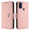 For Motorola Moto G Power 2022 Rhombic Texture Flip Leather Phone Case with Lanyard(Coral Pink)