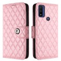 For Motorola Moto G Power 2022 Rhombic Texture Flip Leather Phone Case with Lanyard(Pink)