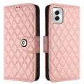 For Motorola Moto G Power 5G 2024 Rhombic Texture Flip Leather Phone Case with Lanyard(Coral Pink)
