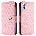 For Motorola Moto G Power 5G 2024 Rhombic Texture Flip Leather Phone Case with Lanyard(Pink)