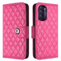 For Motorola Moto G Stylus 5G 2022 Rhombic Texture Flip Leather Phone Case with Lanyard(Rose Red)