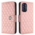 For Motorola Moto G Stylus 5G 2022 Rhombic Texture Flip Leather Phone Case with Lanyard(Coral Pink)