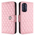 For Motorola Moto G Stylus 5G 2022 Rhombic Texture Flip Leather Phone Case with Lanyard(Pink)