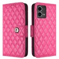 For Motorola Moto G Stylus 5G 2023 Rhombic Texture Flip Leather Phone Case with Lanyard(Rose Red)