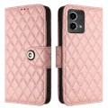 For Motorola Moto G Stylus 5G 2023 Rhombic Texture Flip Leather Phone Case with Lanyard(Coral Pink)