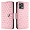 For Motorola Moto G Stylus 5G 2023 Rhombic Texture Flip Leather Phone Case with Lanyard(Pink)